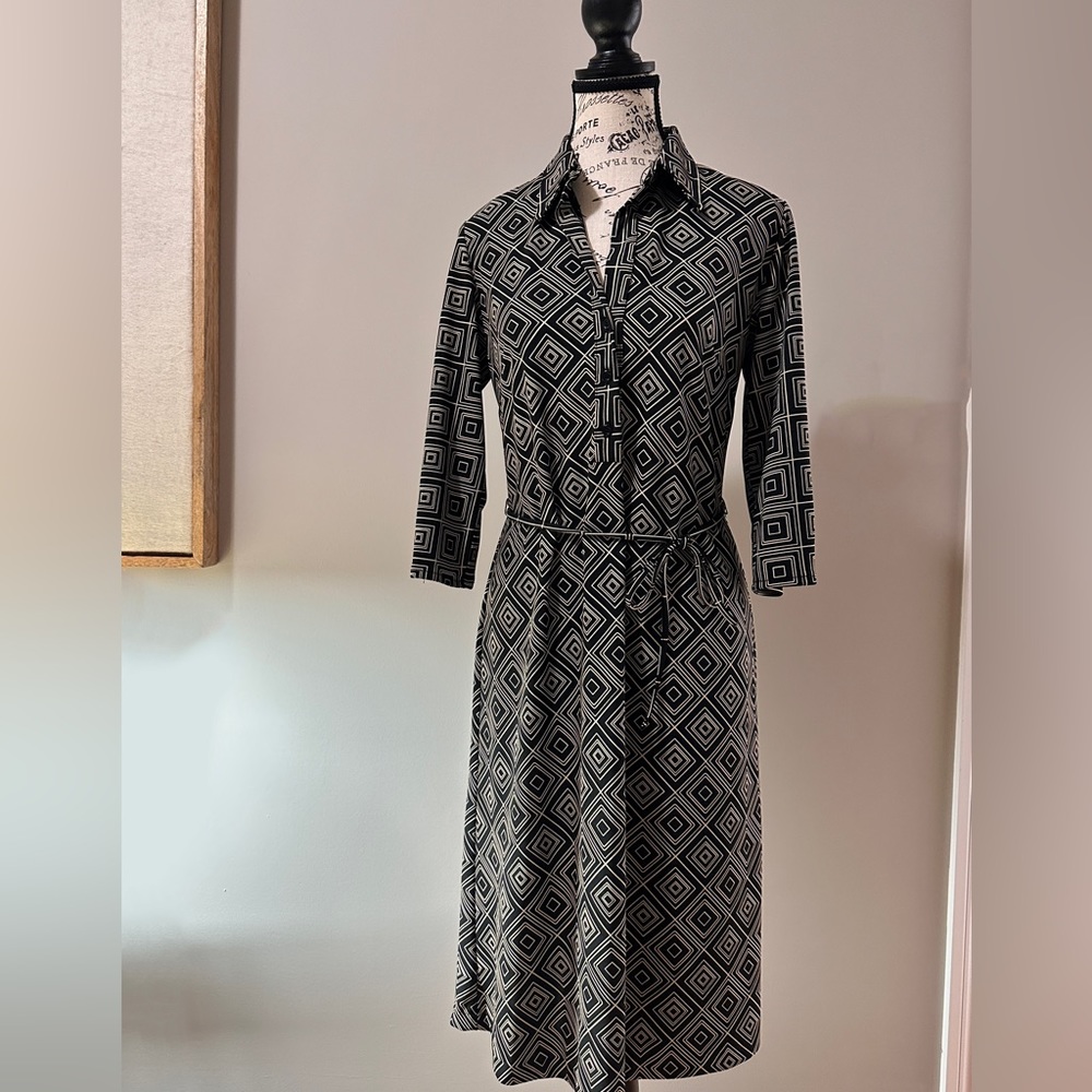 Tristan Black and Taupe Geometric Dress